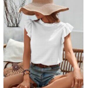 White Ruffle Trim Blouse